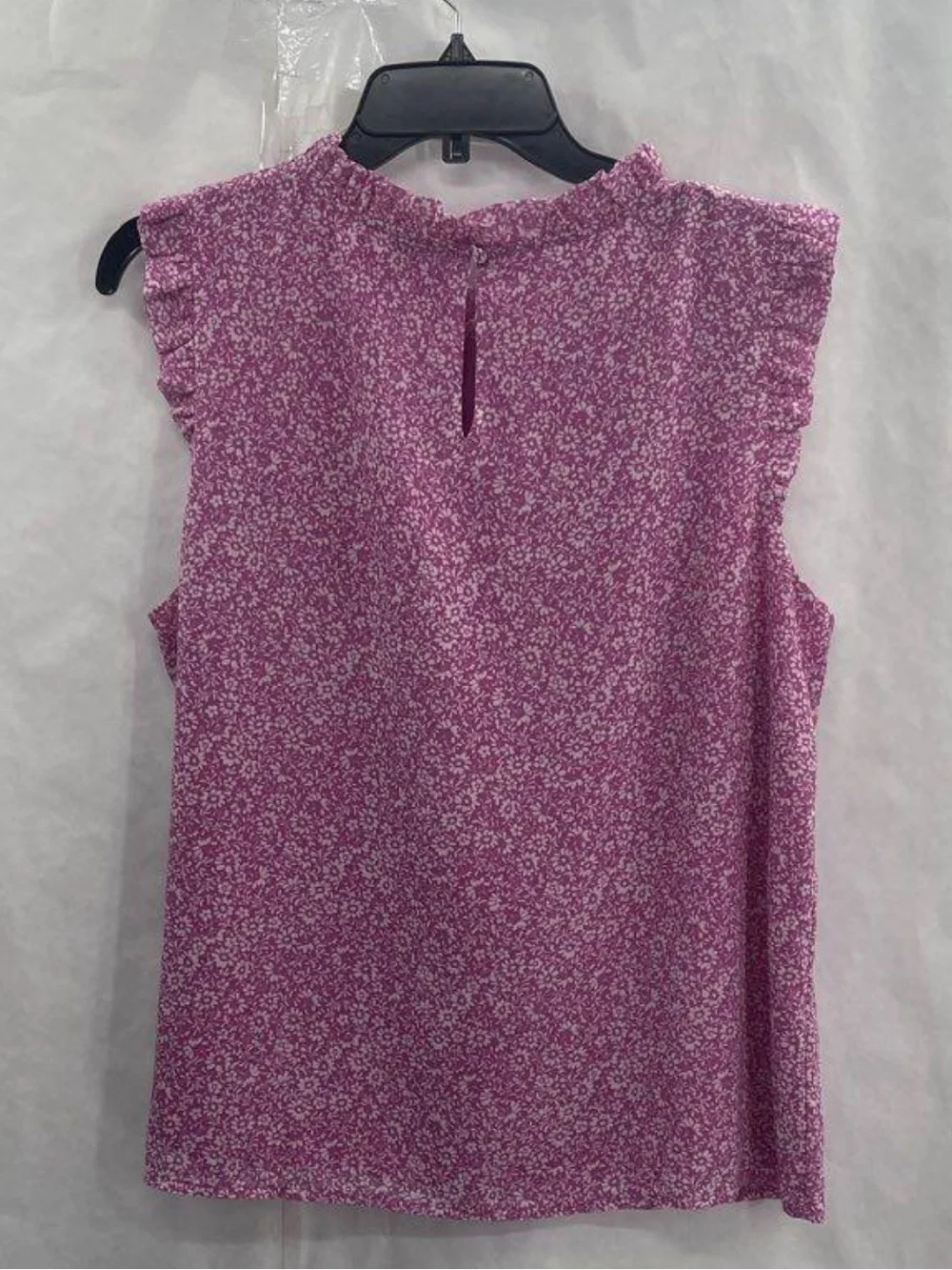 J. Crew Pink Floral Ruffle Sleeve Mock-Neck Tank